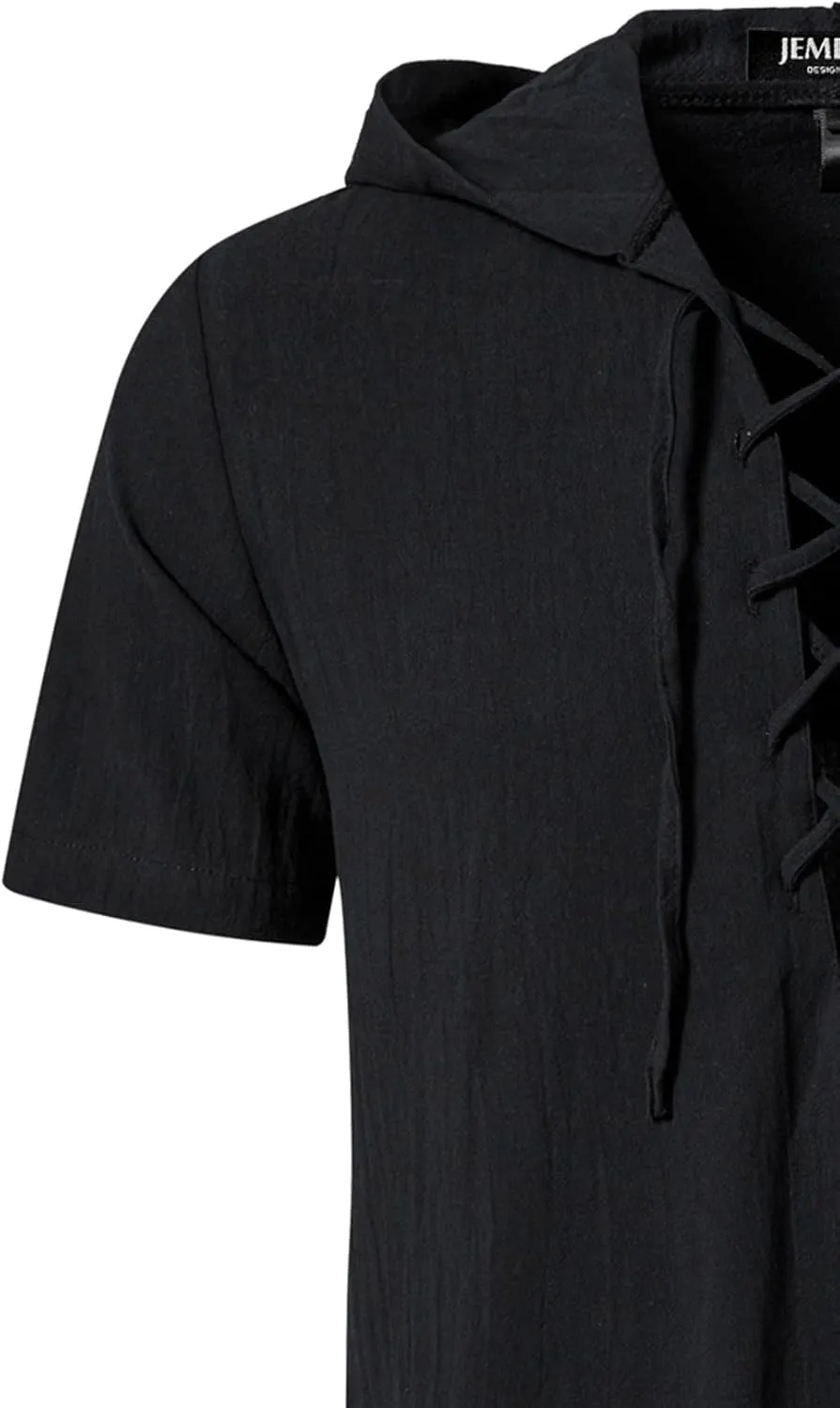Men's Cotton Vintage Hooded Design Short Sleeve Lace up Shirts for Renaissance Pirate Viking Medieval Costume