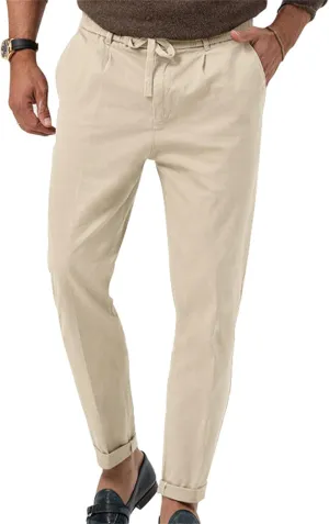 Mens Dress Pants Straight Elastic Waist Casual Lightweight Slim Fit Solid Pants Beach Yoga Business Trousers Pockets