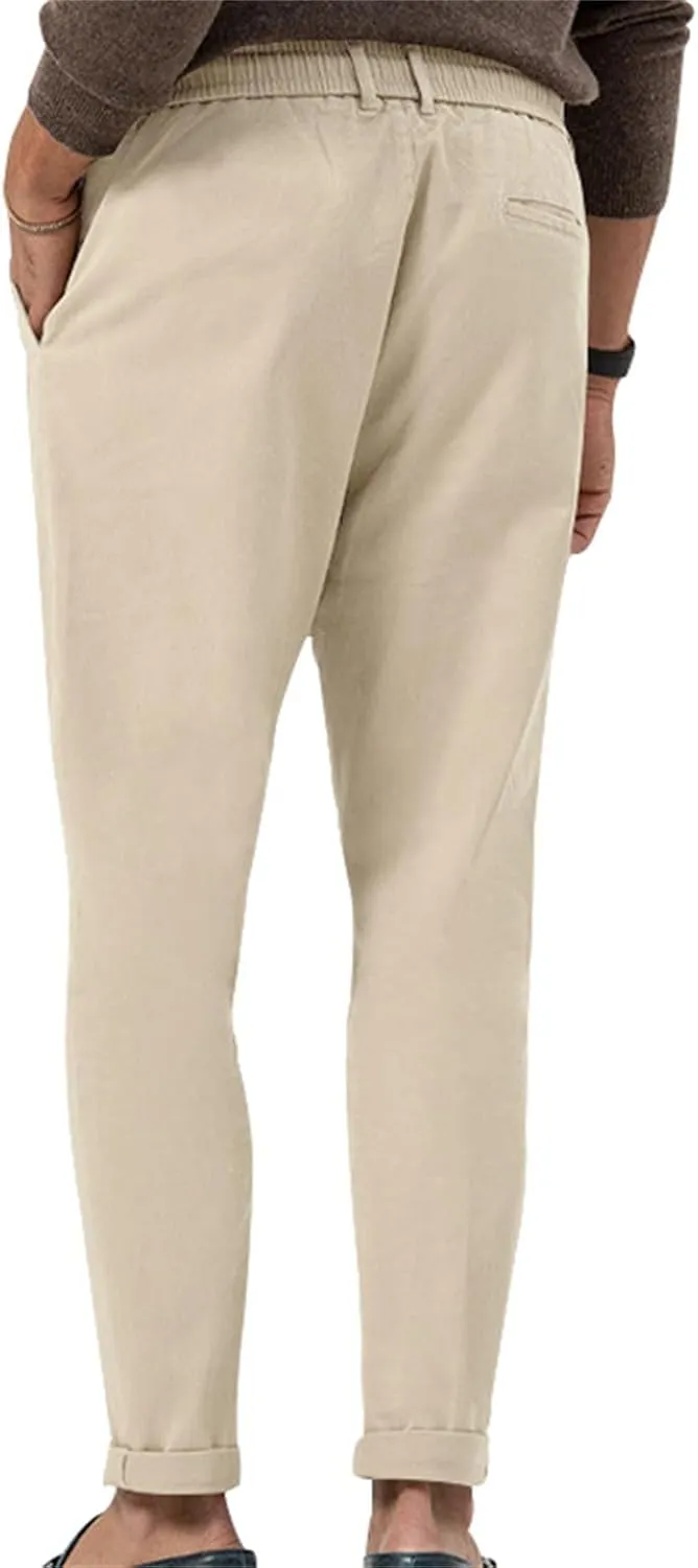Mens Dress Pants Straight Elastic Waist Casual Lightweight Slim Fit Solid Pants Beach Yoga Business Trousers Pockets