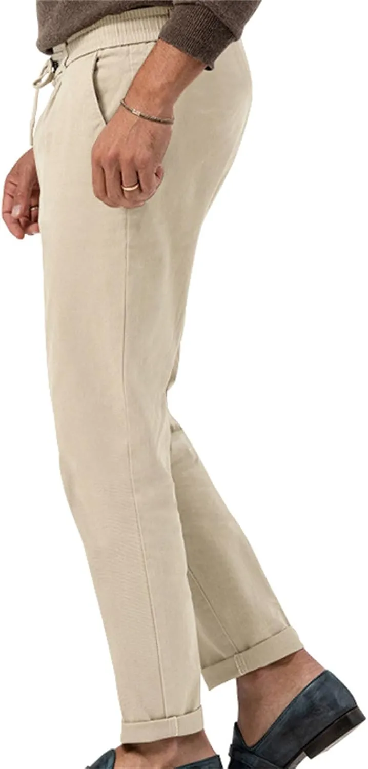 Mens Dress Pants Straight Elastic Waist Casual Lightweight Slim Fit Solid Pants Beach Yoga Business Trousers Pockets