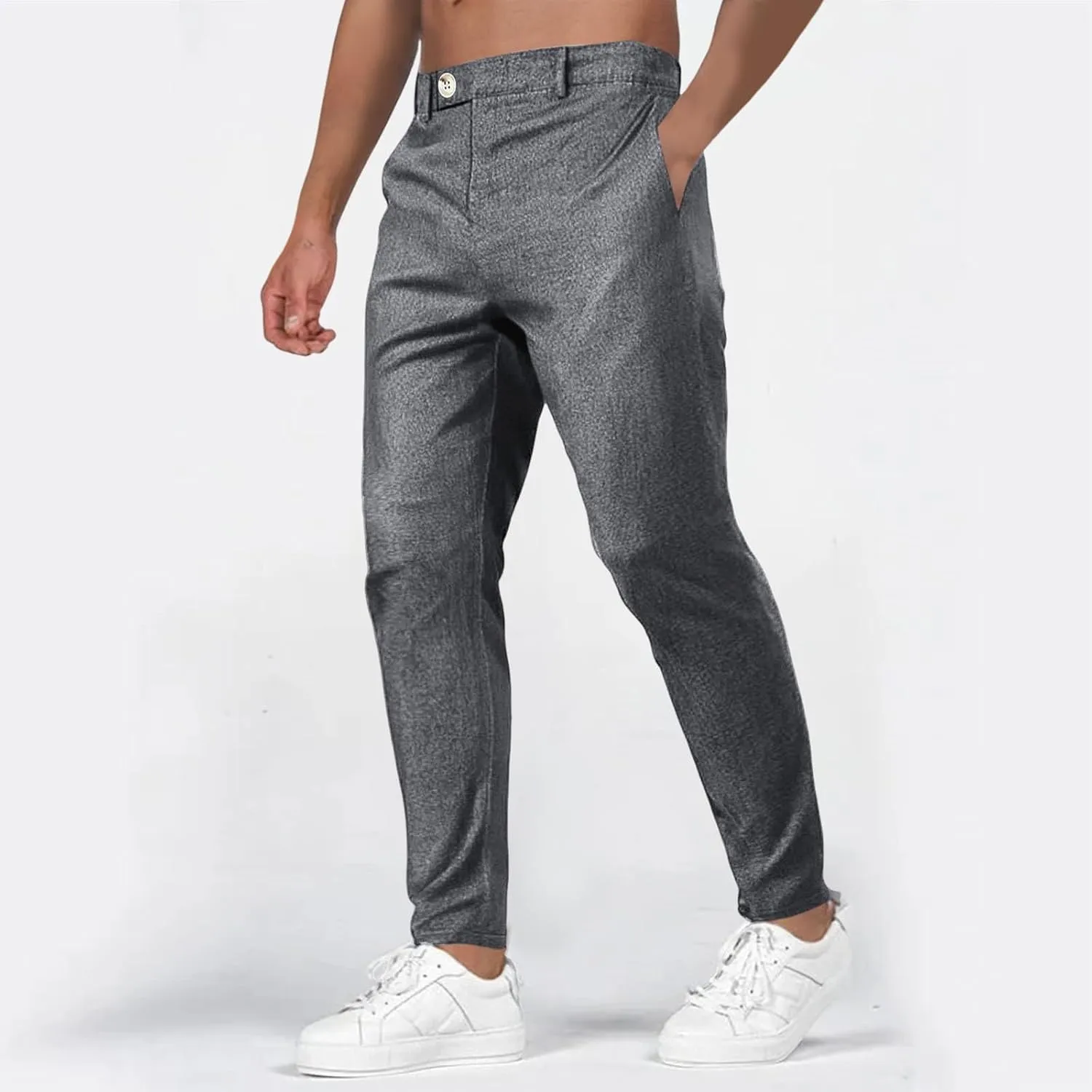 Men's Fashion Suit Pants Flat Front Ecpandable Waist Tapered Trousers Casual Slim Fit Business Golf Pants with Pocket