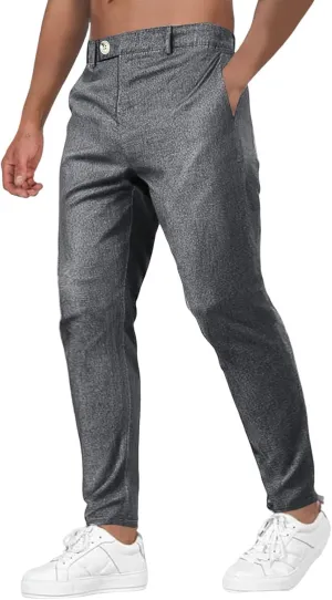 Men's Fashion Suit Pants Flat Front Ecpandable Waist Tapered Trousers Casual Slim Fit Business Golf Pants with Pocket
