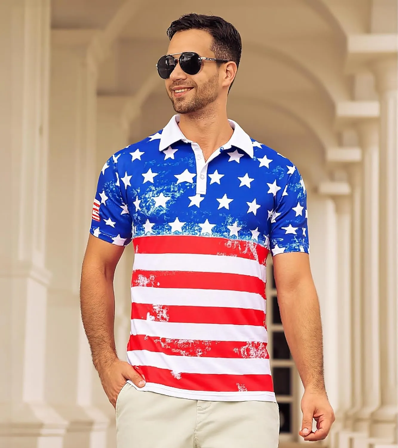 Mens Golf Shirts Short Sleeve Dry Fit Athletic Moisture Wicking Golf Polo Performance Printed Collared Polos