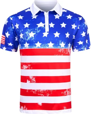 Mens Golf Shirts Short Sleeve Dry Fit Athletic Moisture Wicking Golf Polo Performance Printed Collared Polos