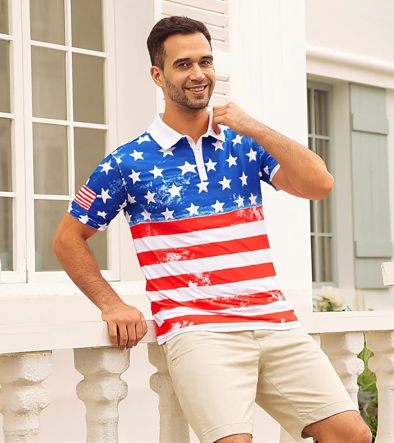 Mens Golf Shirts Short Sleeve Dry Fit Athletic Moisture Wicking Golf Polo Performance Printed Collared Polos
