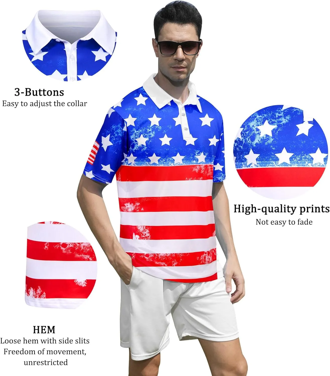 Mens Golf Shirts Short Sleeve Dry Fit Athletic Moisture Wicking Golf Polo Performance Printed Collared Polos