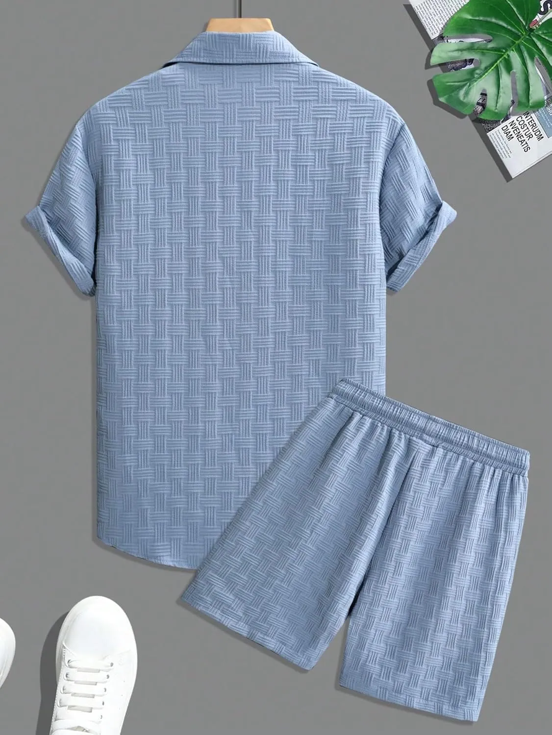 Men's Short Sets 2 Piece Outfits Button Down Linen Shirts and Short Sets Summer Beach Outfis
