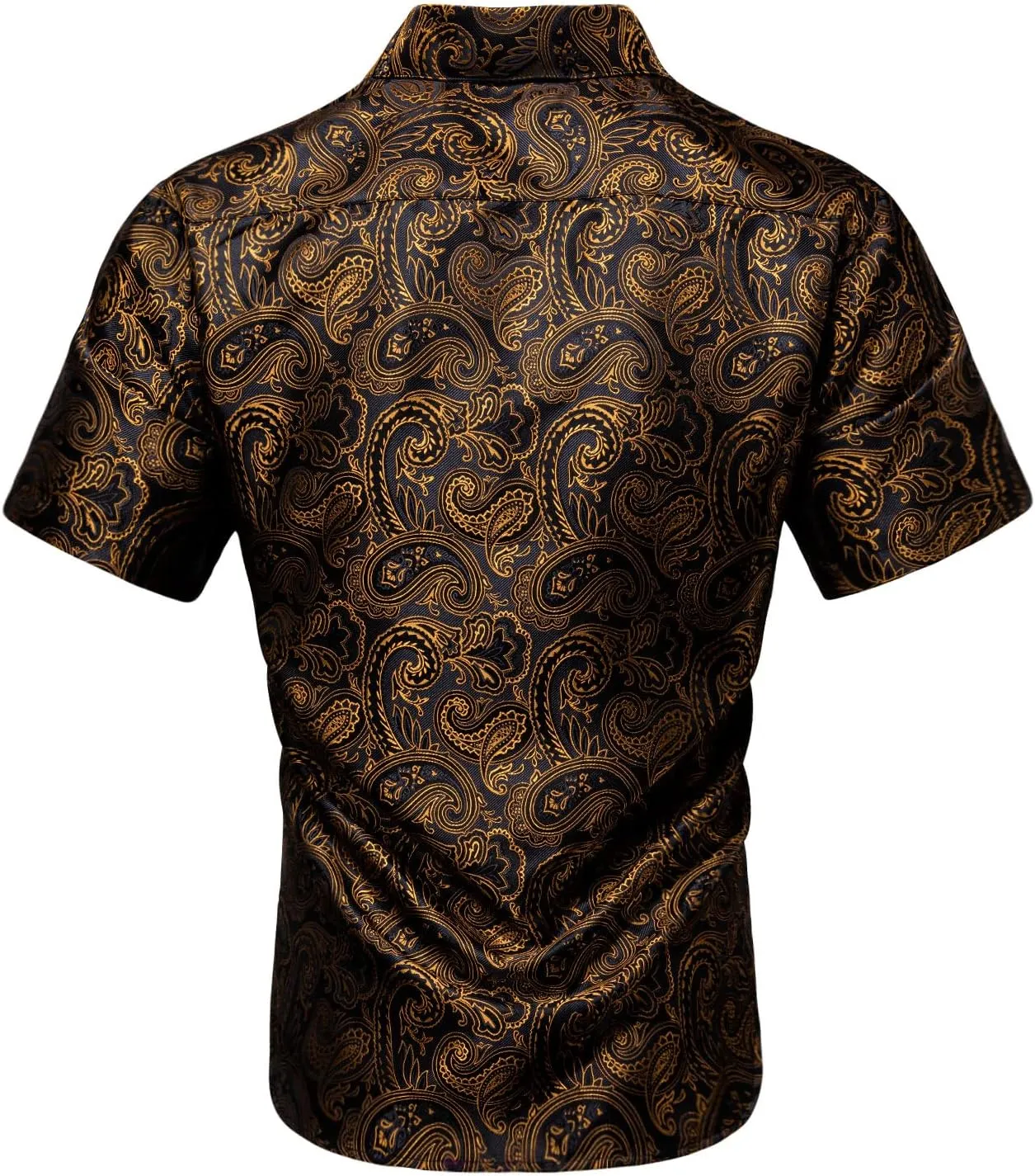 Men's Silk Shirt Paisley Floral Jacquard Short Sleeve Button Down Dress Shirts Formal Casual Wedding Party