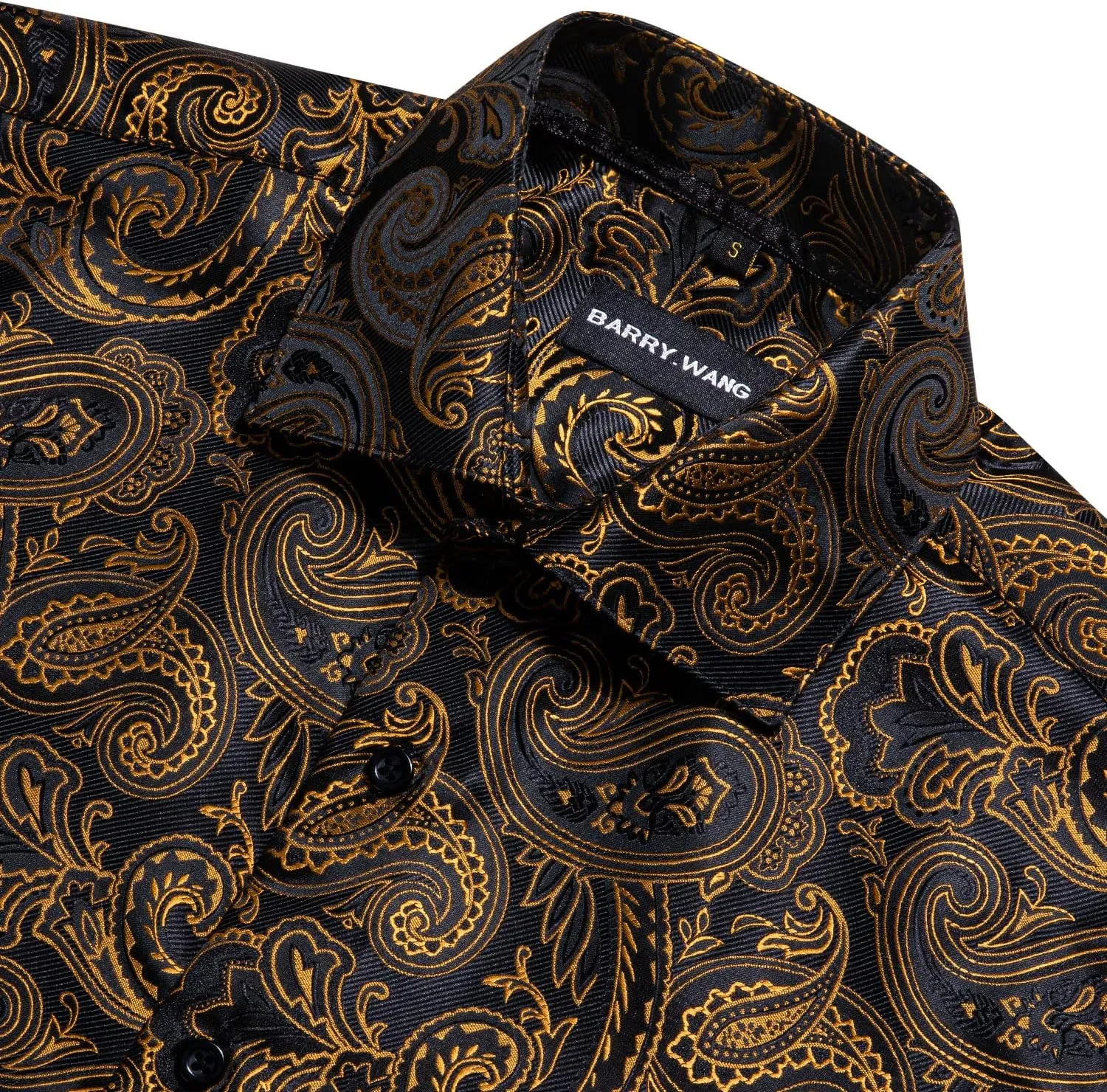 Men's Silk Shirt Paisley Floral Jacquard Short Sleeve Button Down Dress Shirts Formal Casual Wedding Party