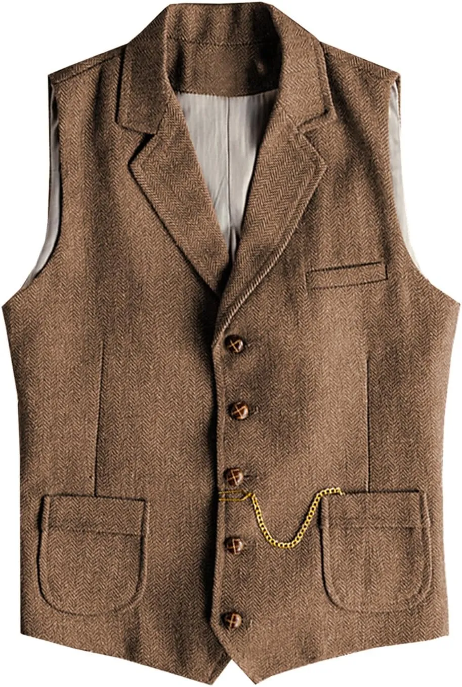 Men's Tweed Suit Vest Western Herringbone Wool Casual Waistcoat for Groomsman