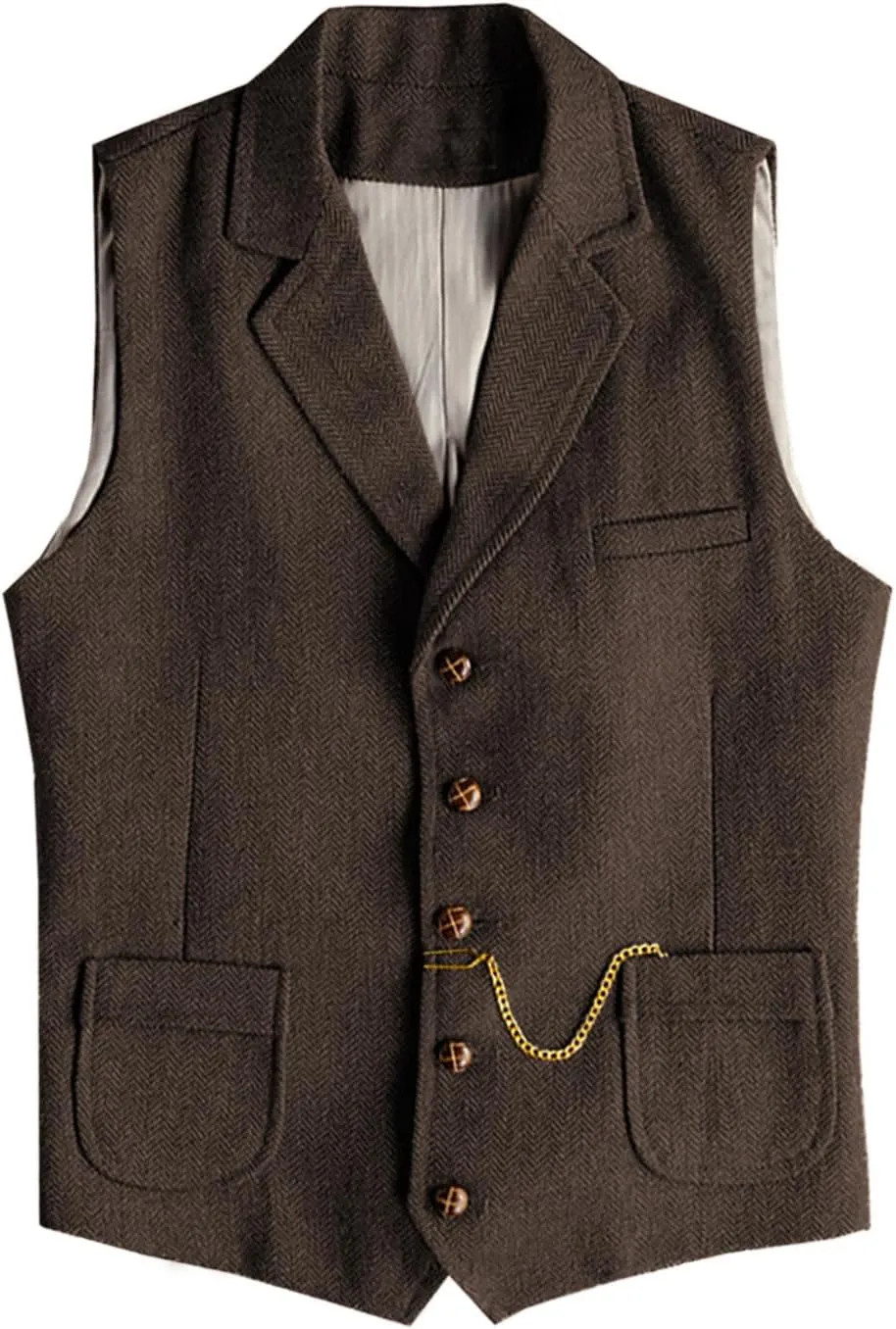Men's Tweed Suit Vest Western Herringbone Wool Casual Waistcoat for Groomsman