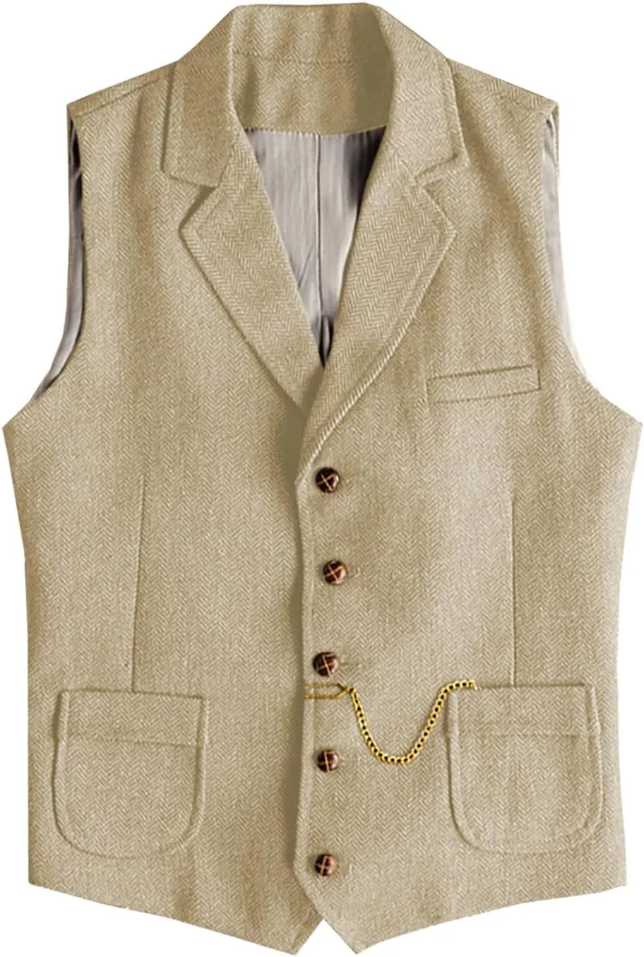 Men's Tweed Suit Vest Western Herringbone Wool Casual Waistcoat for Groomsman