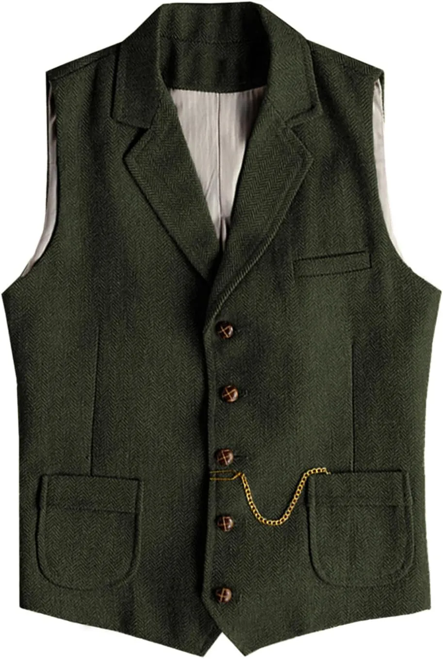 Men's Tweed Suit Vest Western Herringbone Wool Casual Waistcoat for Groomsman