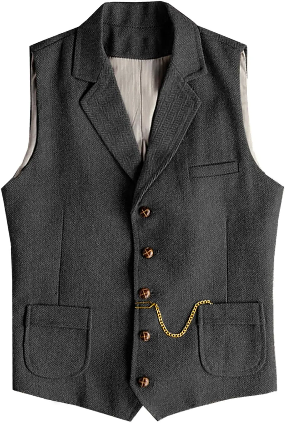 Men's Tweed Suit Vest Western Herringbone Wool Casual Waistcoat for Groomsman