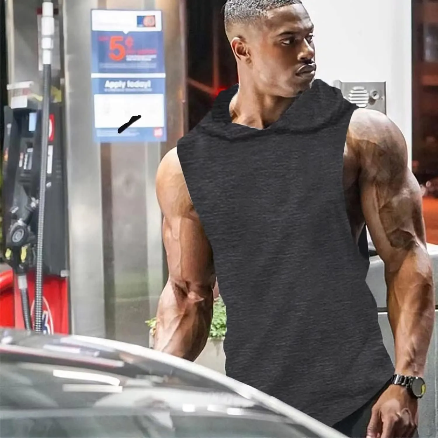 Men's Workout Hooded Tank Tops Sports Training Sleeveless Gym Hoodies Fitness Bodybuilding Cut Off Muscle Shirts