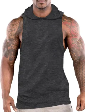 Men's Workout Hooded Tank Tops Sports Training Sleeveless Gym Hoodies Fitness Bodybuilding Cut Off Muscle Shirts