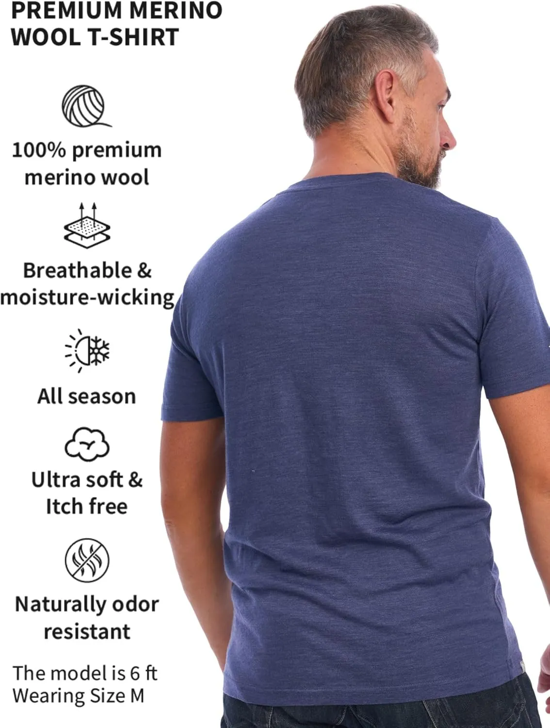 Merino Wool T-Shirt Mens - Short Sleeve Merino Wool Shirts for Men Sport Lightweight Thermal Base Layer Hiking Tshirt