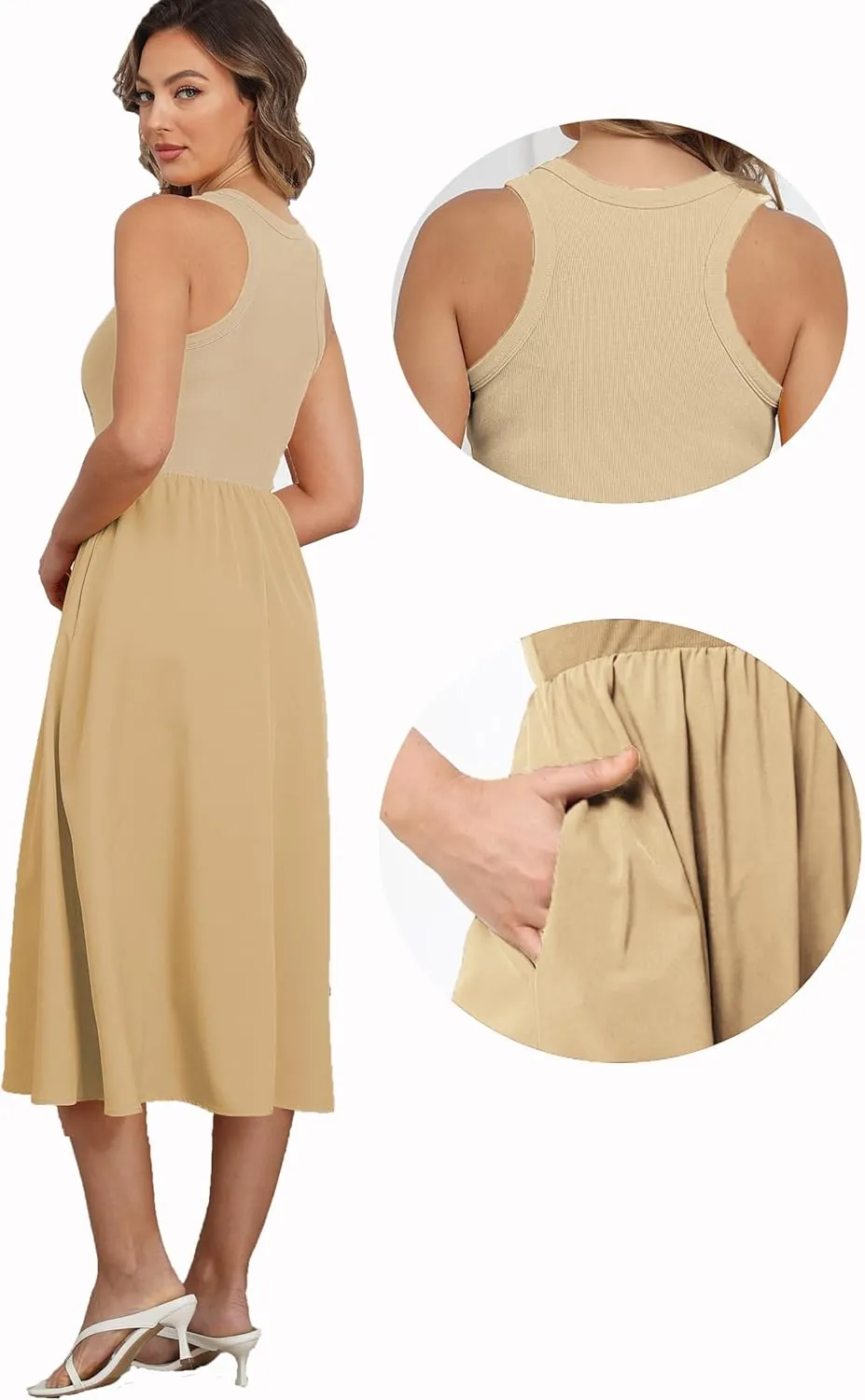 Naggoo Women's Sleeveless Dress Summer Casual Flowy Sundress Knit Tank Top Racerback Midi Dresses Pockets
