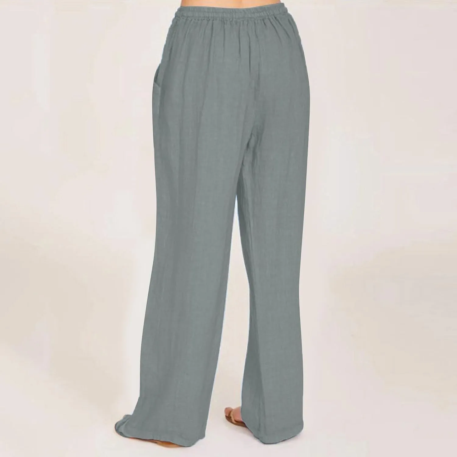 NBXNZWF Women's Cotton Linen Pants 2025 Summer Casual Straight Leg Trousers Wide Leg Loose Fit Long Pants with Pockets
