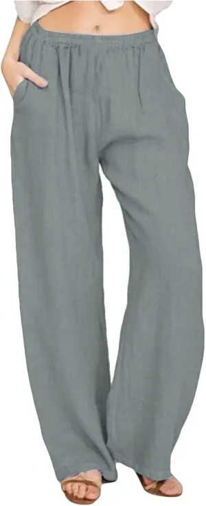 NBXNZWF Women's Cotton Linen Pants 2025 Summer Casual Straight Leg Trousers Wide Leg Loose Fit Long Pants with Pockets