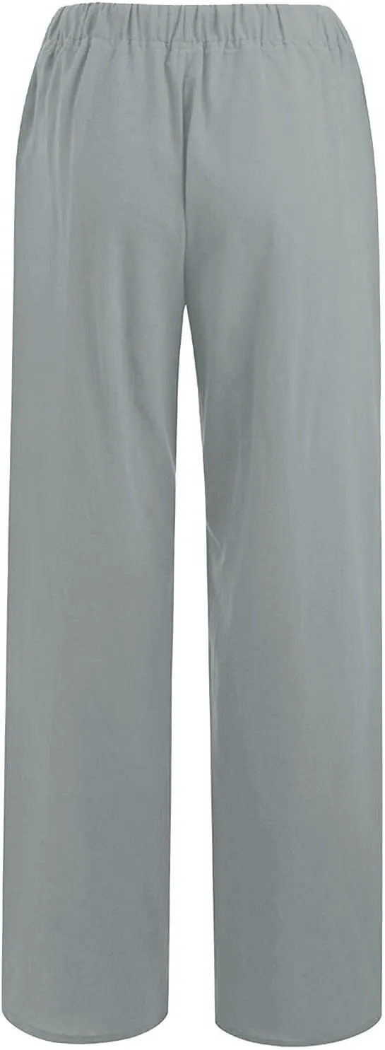 NBXNZWF Women's Cotton Linen Pants 2025 Summer Casual Straight Leg Trousers Wide Leg Loose Fit Long Pants with Pockets