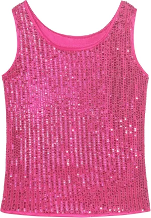 Noomelfish Girls Sequin Tank Tops Sparkly Glitter Dance Sleeveless Shirt (5-12 Years)