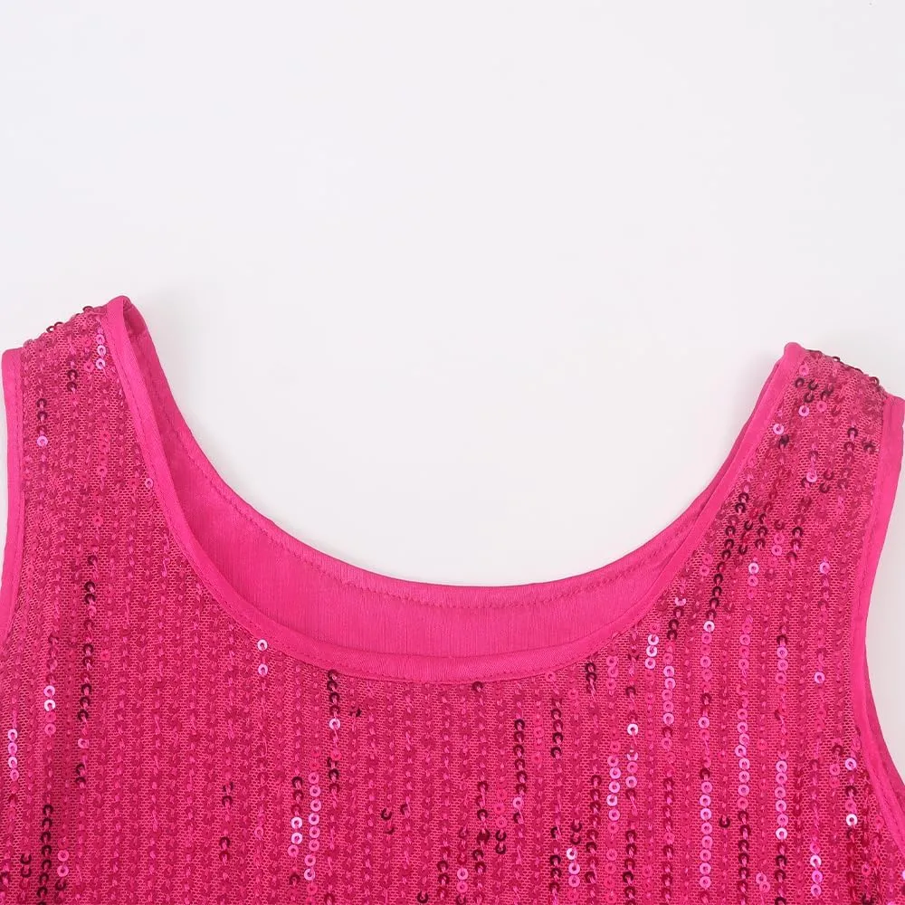 Noomelfish Girls Sequin Tank Tops Sparkly Glitter Dance Sleeveless Shirt (5-12 Years)