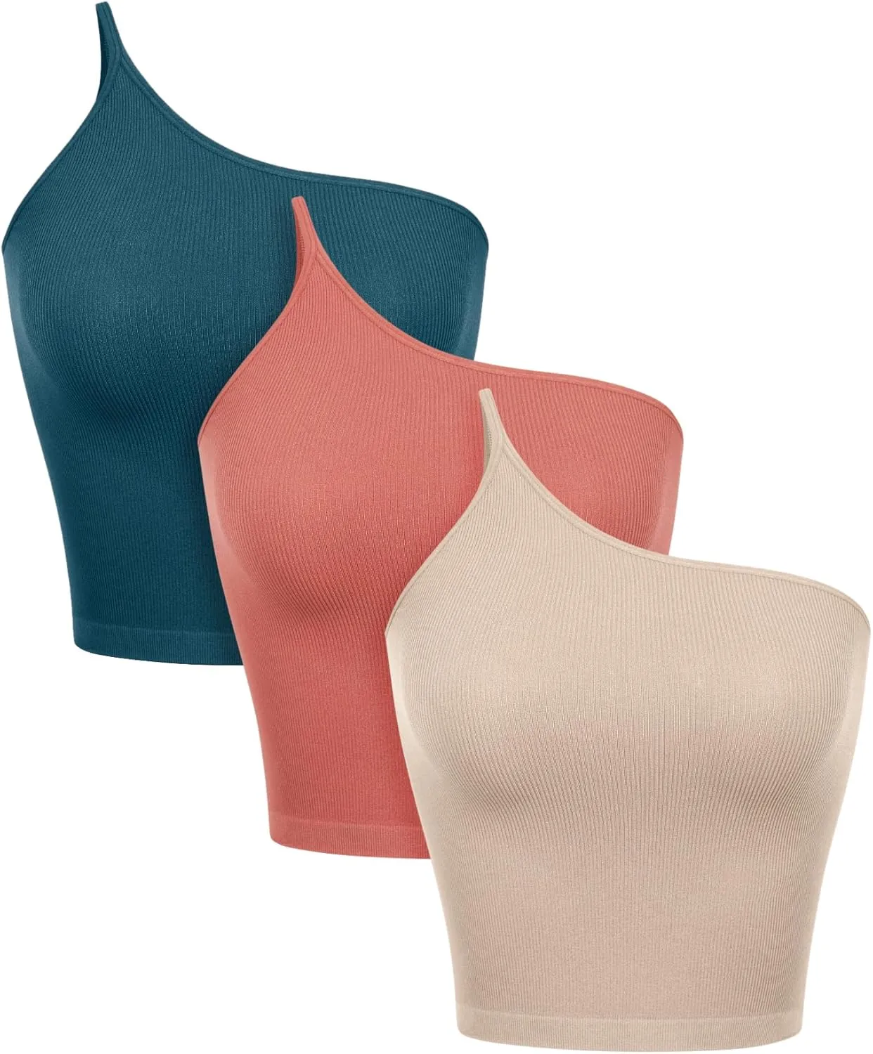 ODODOS One Shoulder Crop Cami Tank for Women Seamless Ribbed Asymmetric Cropped Tops