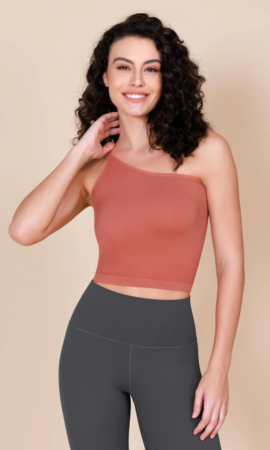 ODODOS One Shoulder Crop Cami Tank for Women Seamless Ribbed Asymmetric Cropped Tops