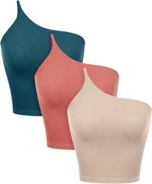 ODODOS One Shoulder Crop Cami Tank for Women Seamless Ribbed Asymmetric Cropped Tops