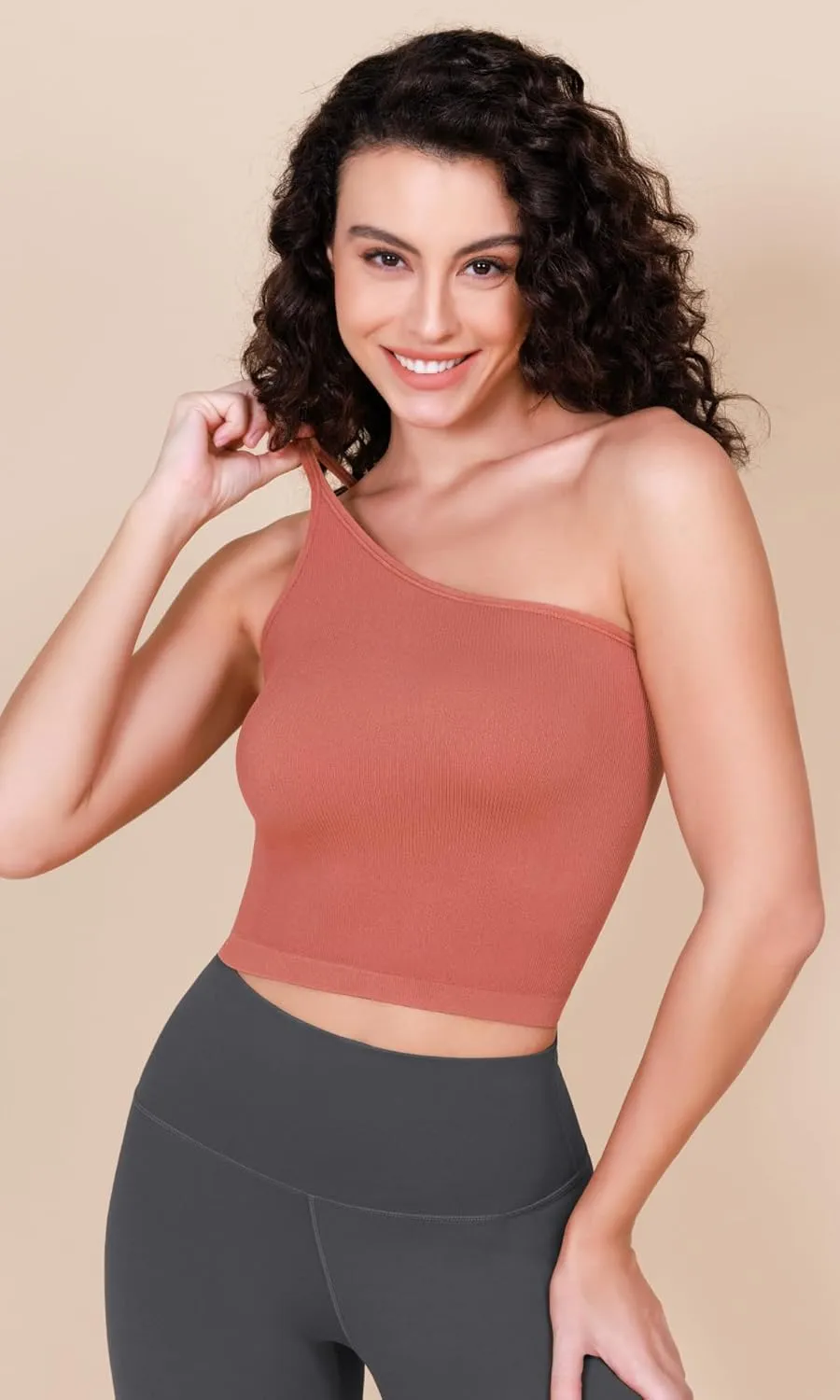 ODODOS One Shoulder Crop Cami Tank for Women Seamless Ribbed Asymmetric Cropped Tops