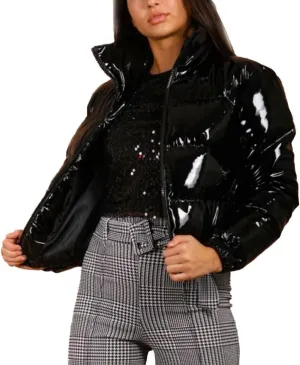 ONLYWOOD Womens Winter Metallic Crop Short Puffer Cotton-Padded Bubble Jackets