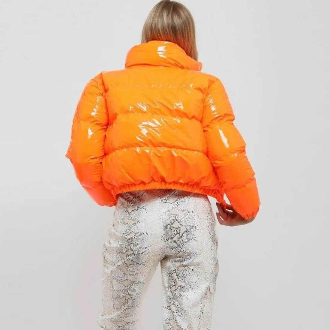 ONLYWOOD Womens Winter Metallic Crop Short Puffer Cotton-Padded Bubble Jackets