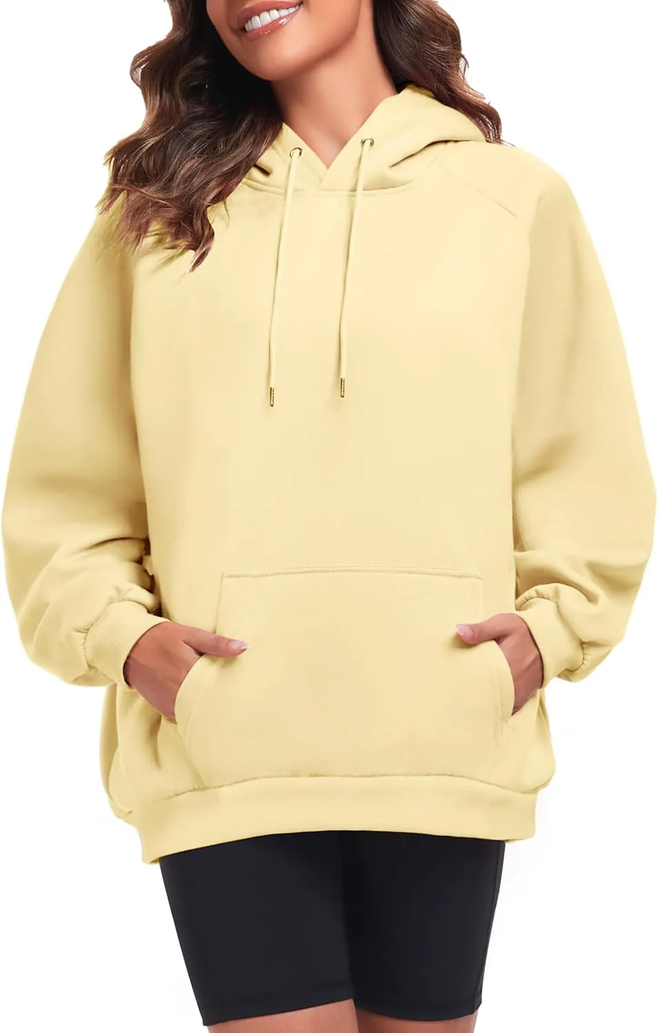 Oversize Hoodies Women Fleece Crewneck Sweatshirt Casual Long Sleeve Pullover Tops with Pockets