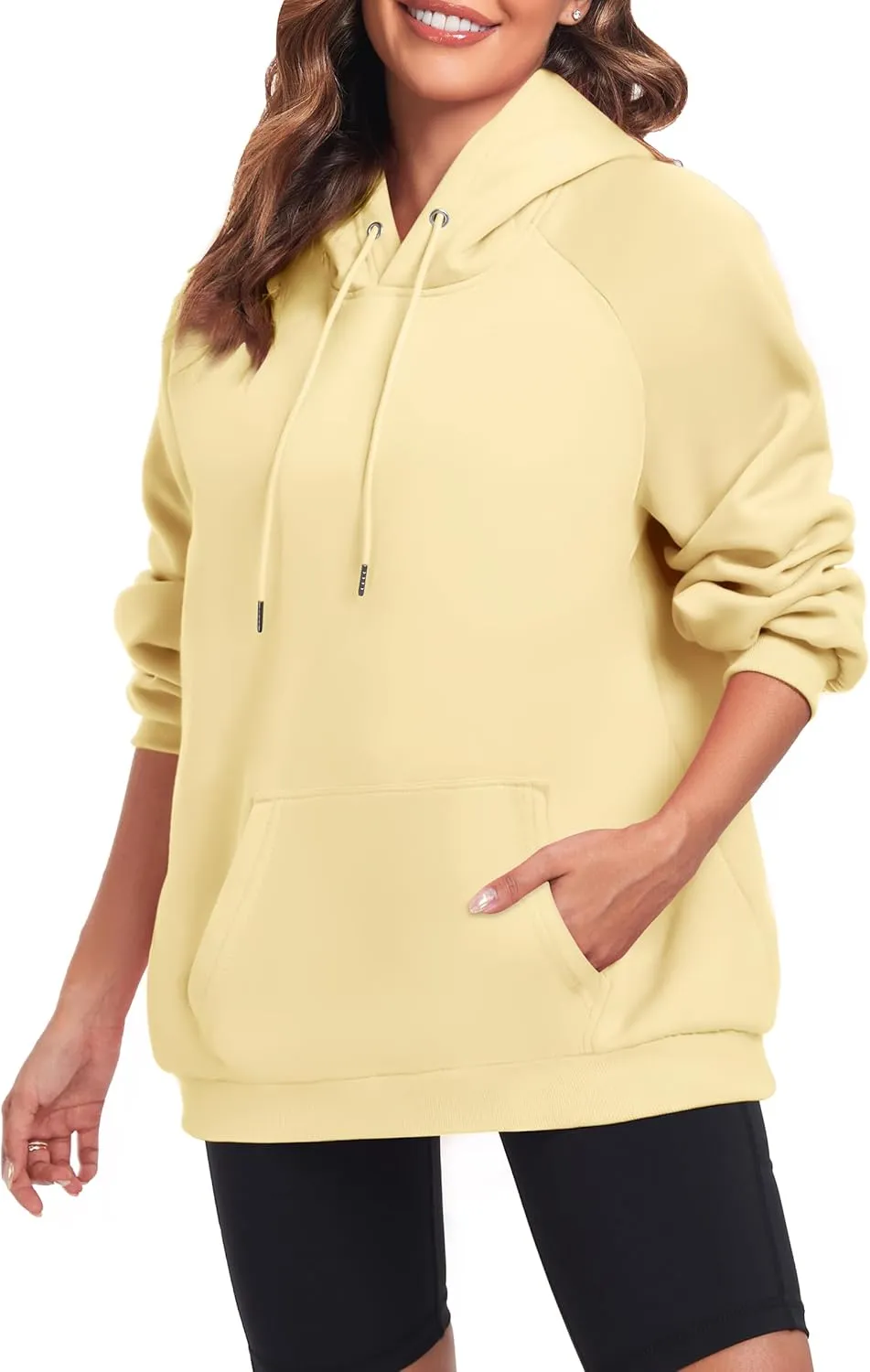 Oversize Hoodies Women Fleece Crewneck Sweatshirt Casual Long Sleeve Pullover Tops with Pockets