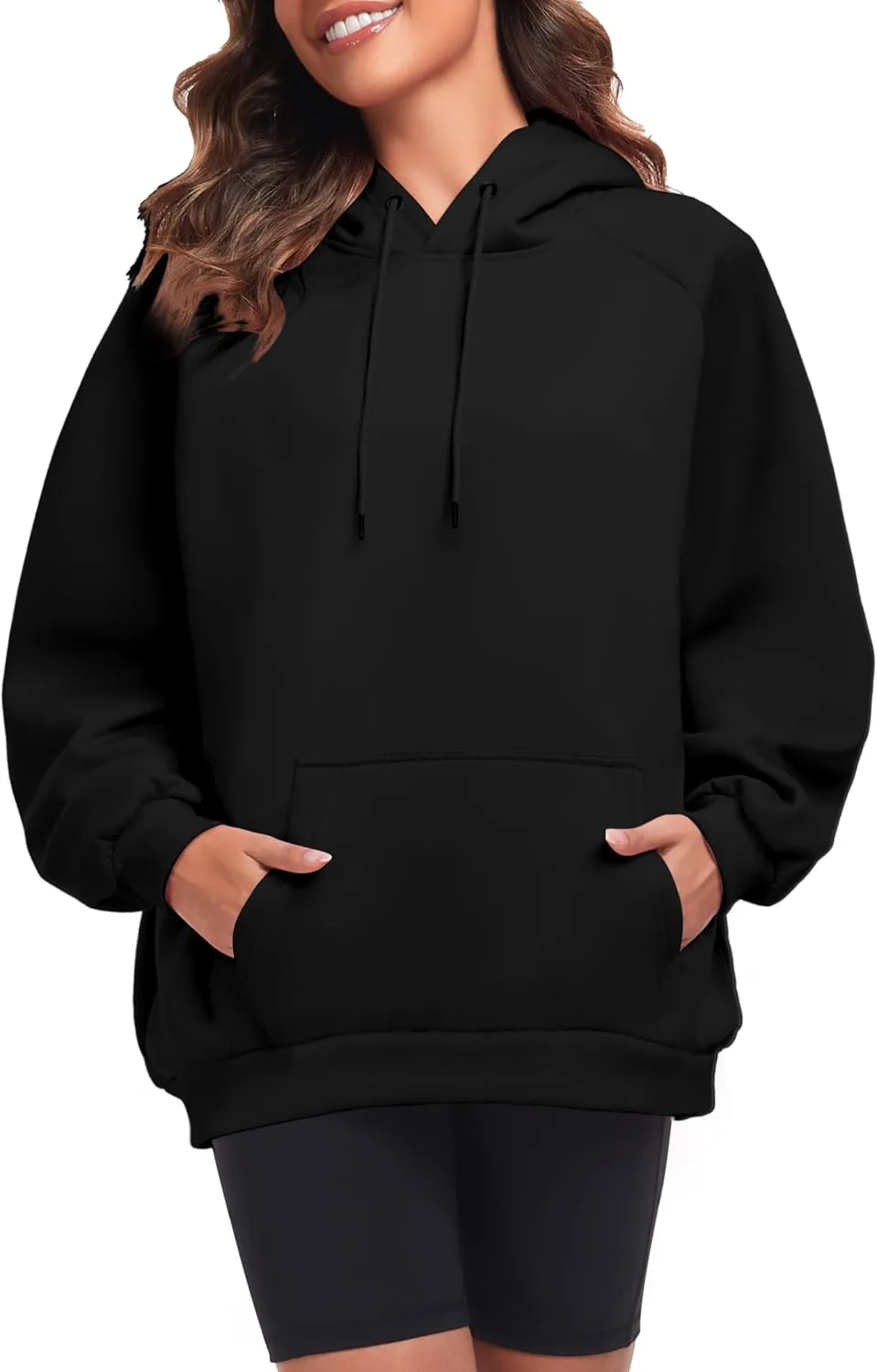 Oversize Hoodies Women Fleece Crewneck Sweatshirt Casual Long Sleeve Pullover Tops with Pockets