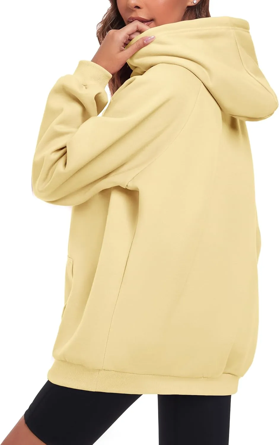 Oversize Hoodies Women Fleece Crewneck Sweatshirt Casual Long Sleeve Pullover Tops with Pockets