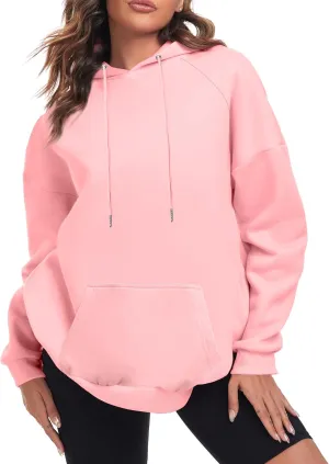 Oversize Hoodies Women Fleece Crewneck Sweatshirt Casual Long Sleeve Pullover Tops with Pockets