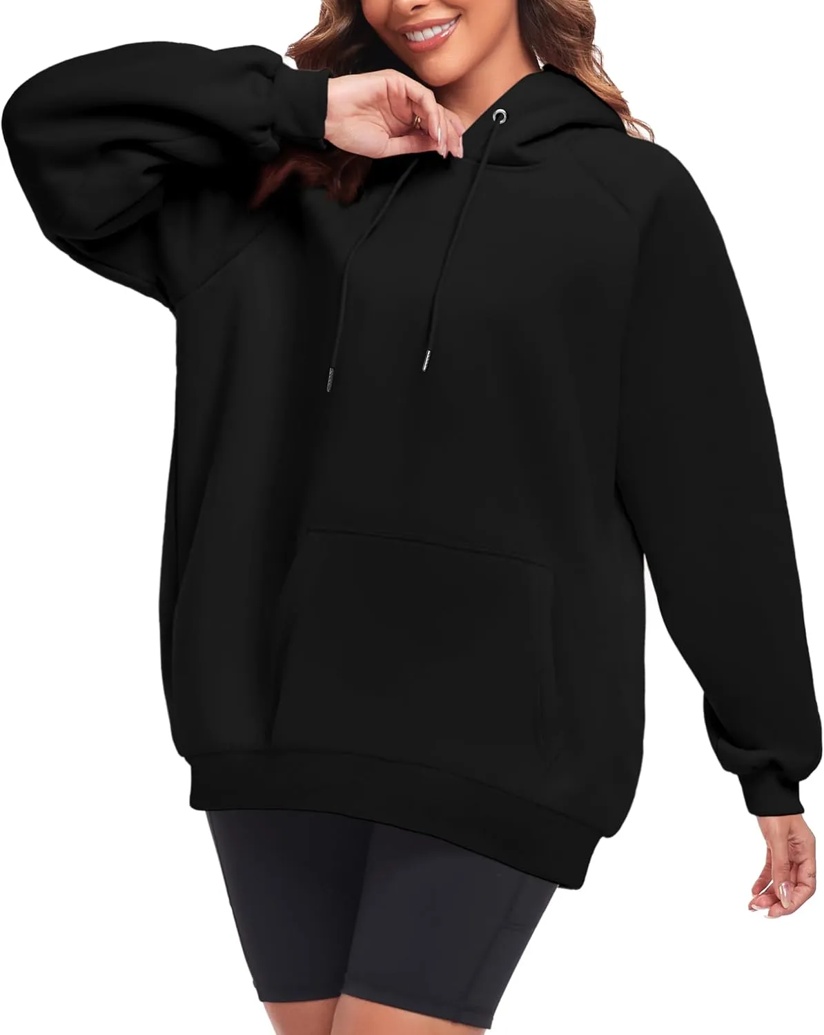Oversize Hoodies Women Fleece Crewneck Sweatshirt Casual Long Sleeve Pullover Tops with Pockets