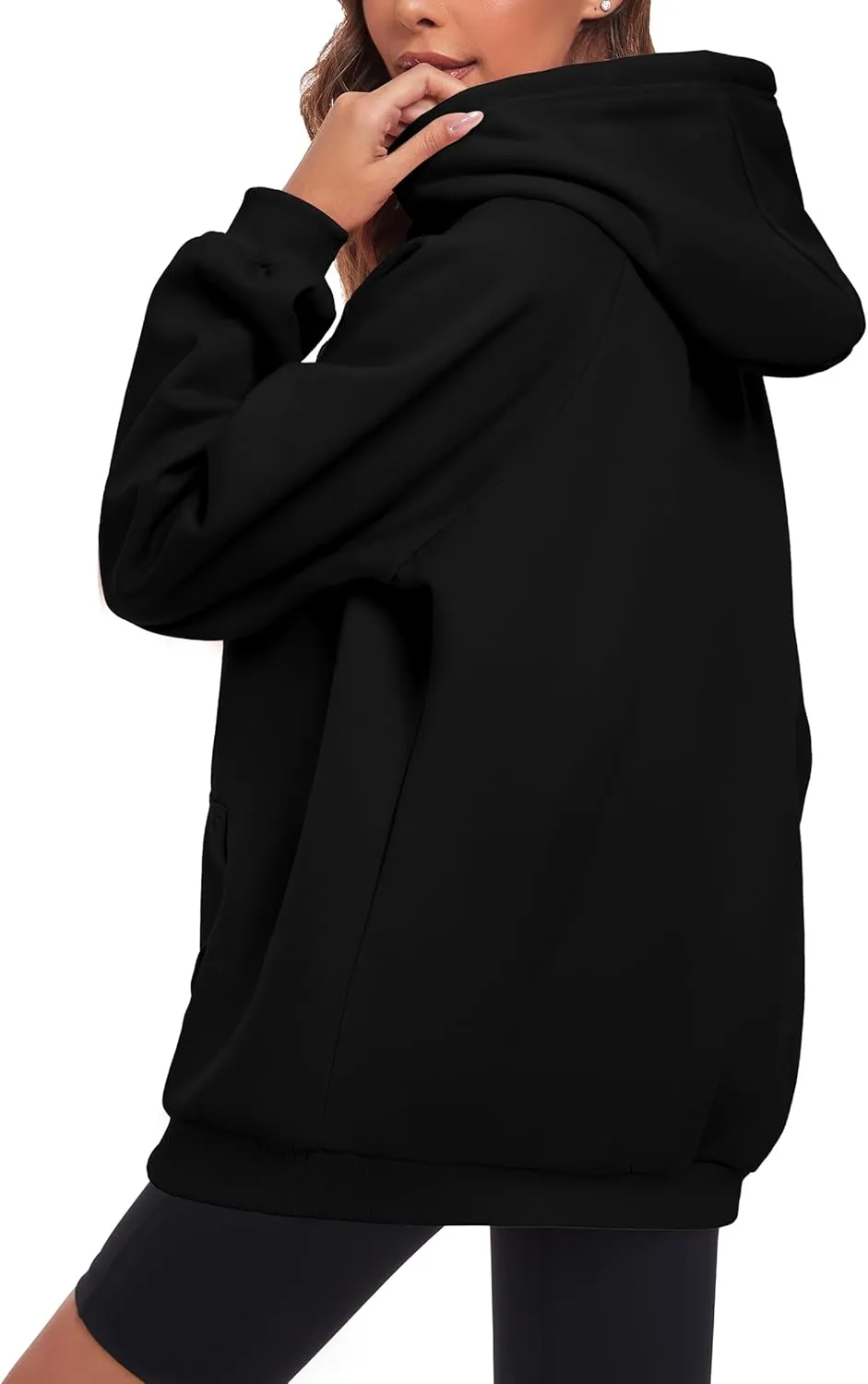 Oversize Hoodies Women Fleece Crewneck Sweatshirt Casual Long Sleeve Pullover Tops with Pockets
