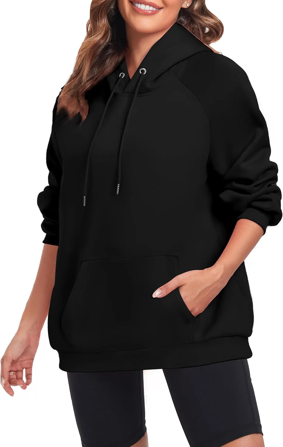 Oversize Hoodies Women Fleece Crewneck Sweatshirt Casual Long Sleeve Pullover Tops with Pockets