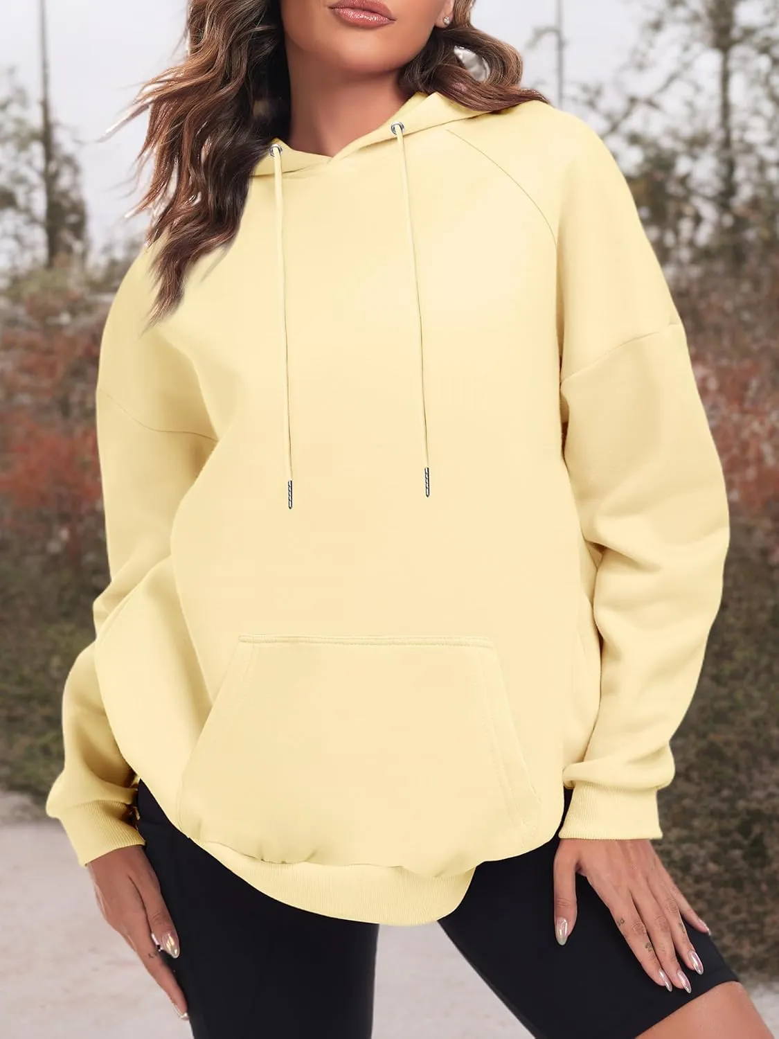 Oversize Hoodies Women Fleece Crewneck Sweatshirt Casual Long Sleeve Pullover Tops with Pockets