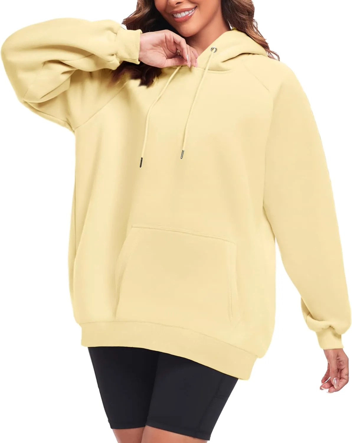 Oversize Hoodies Women Fleece Crewneck Sweatshirt Casual Long Sleeve Pullover Tops with Pockets
