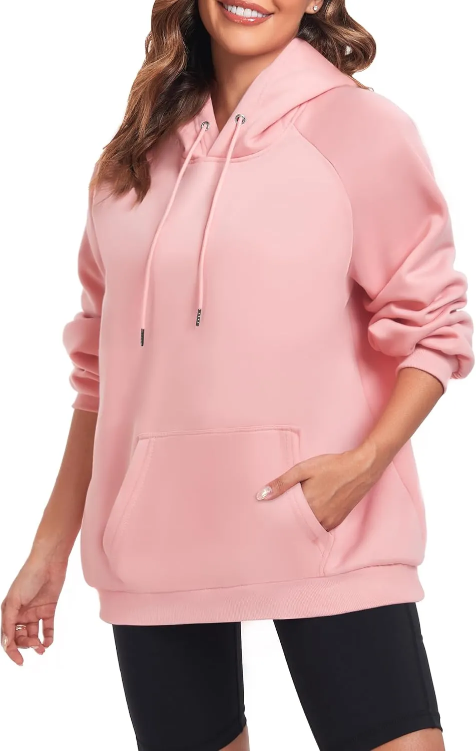 Oversize Hoodies Women Fleece Crewneck Sweatshirt Casual Long Sleeve Pullover Tops with Pockets