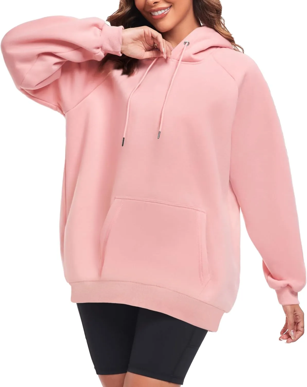 Oversize Hoodies Women Fleece Crewneck Sweatshirt Casual Long Sleeve Pullover Tops with Pockets
