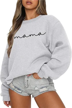 Oversized Mama Sweatshirts for Women Loose Fit Mom Sweatshirt Casual Mama Letter Print Pullover Top