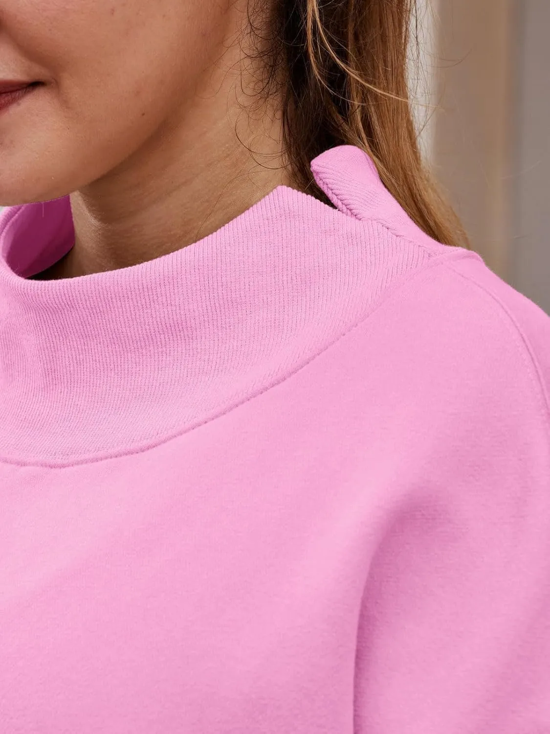 Oversized Mock Neck Turtleneck Sweatshirt Women Mockneck Crewneck Pullover Long Sleeve Hoodies Tops