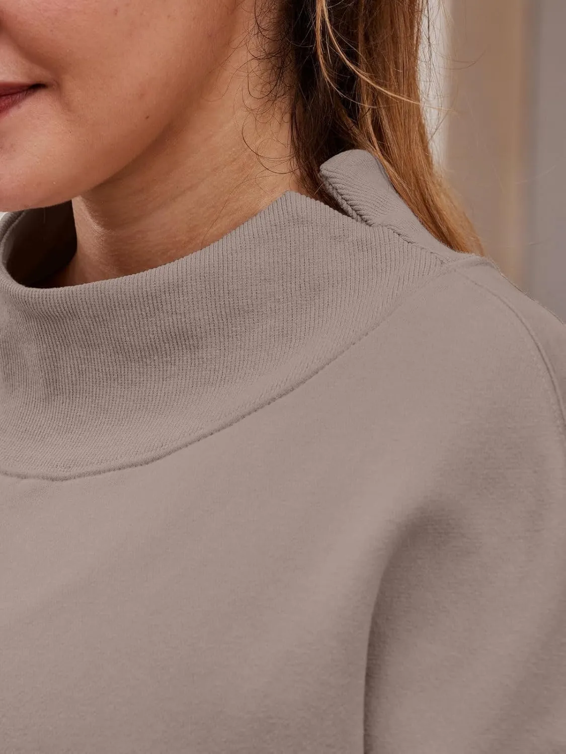 Oversized Mock Neck Turtleneck Sweatshirt Women Mockneck Crewneck Pullover Long Sleeve Hoodies Tops