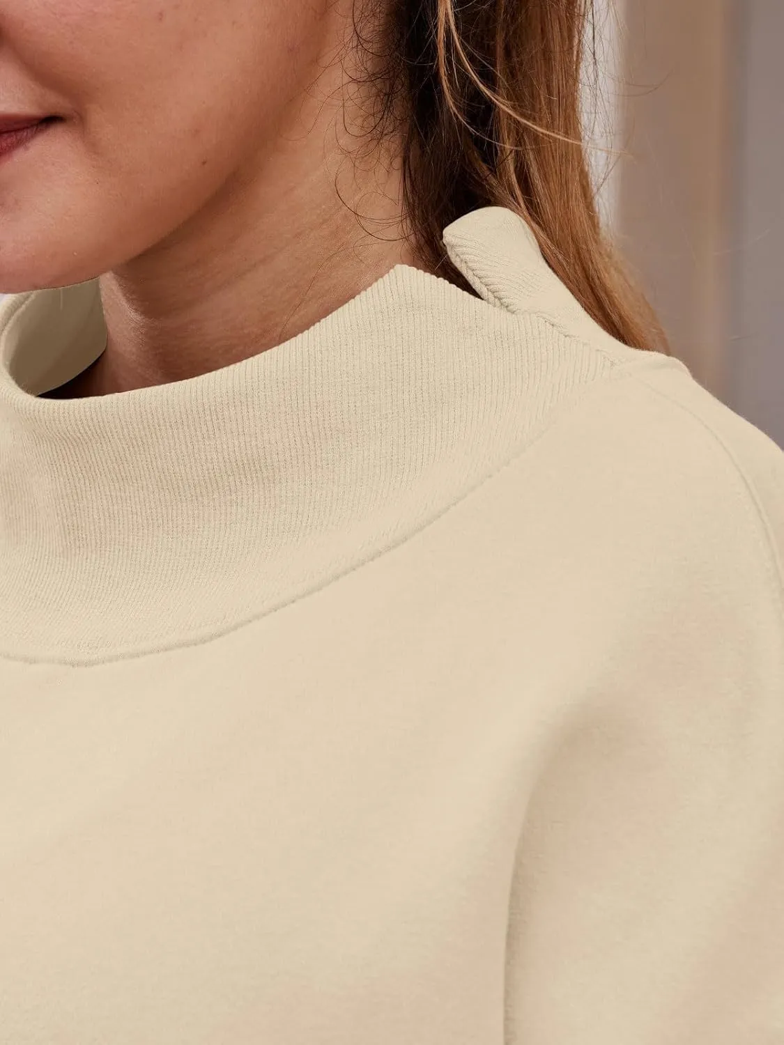 Oversized Mock Neck Turtleneck Sweatshirt Women Mockneck Crewneck Pullover Long Sleeve Hoodies Tops