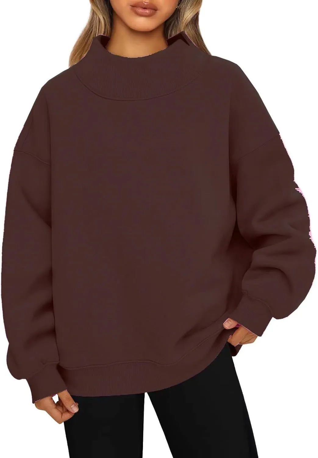 Oversized Mock Neck Turtleneck Sweatshirt Women Mockneck Crewneck Pullover Long Sleeve Hoodies Tops